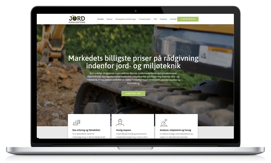 Jordkonsulenterne website design displayed on a laptop